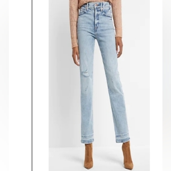 Express Denim - Express High Waisted Ripped Straight Jean